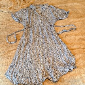 Women's Blue Floral Midi Shirt Dress